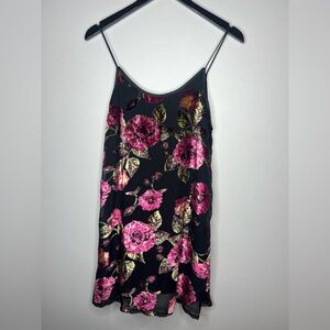Mi Ami Velvet Burnout Floral Mini Dress XS Black Pink Spaghetti Strap Slip Dress